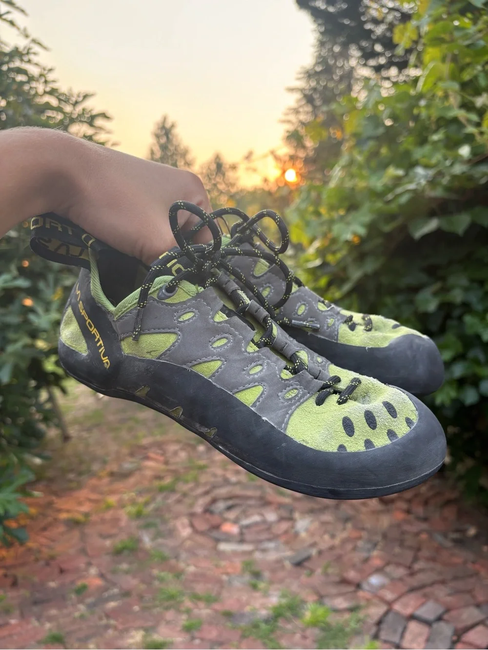 La Sportiva Men’s Lime Green and Gray Climbing Shoes